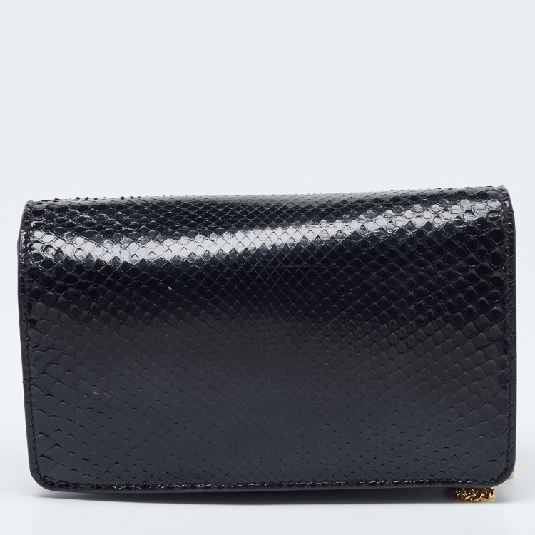 Pre Owned Fendi Black Snakeskin and Leather Tube Wallet on Chain