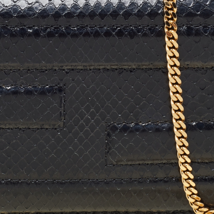 Pre Owned Fendi Black Snakeskin and Leather Tube Wallet on Chain