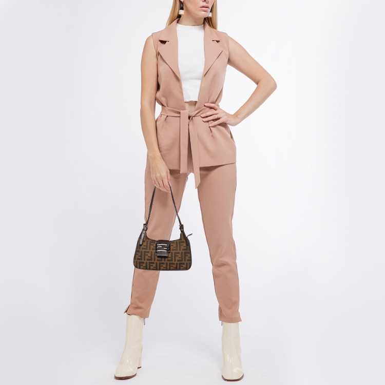Pre Owned Fendi Tobacco Zucca Canvas and Leather Baguette Bag
