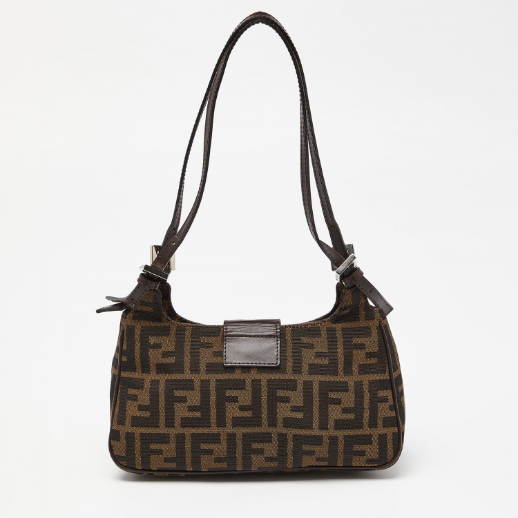 Pre Owned Fendi Tobacco Zucca Canvas and Leather Baguette Bag