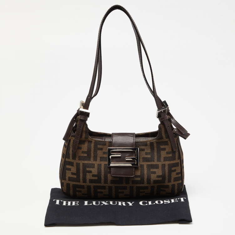 Pre Owned Fendi Tobacco Zucca Canvas and Leather Baguette Bag