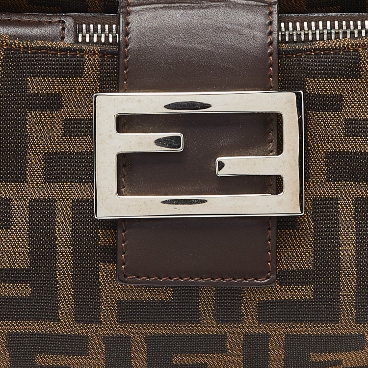 Pre Owned Fendi Tobacco Zucca Canvas and Leather Baguette Bag