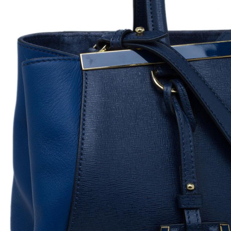 Pre Owned Fendi Navy Blue Calfskin Regular 2Jours Tote
