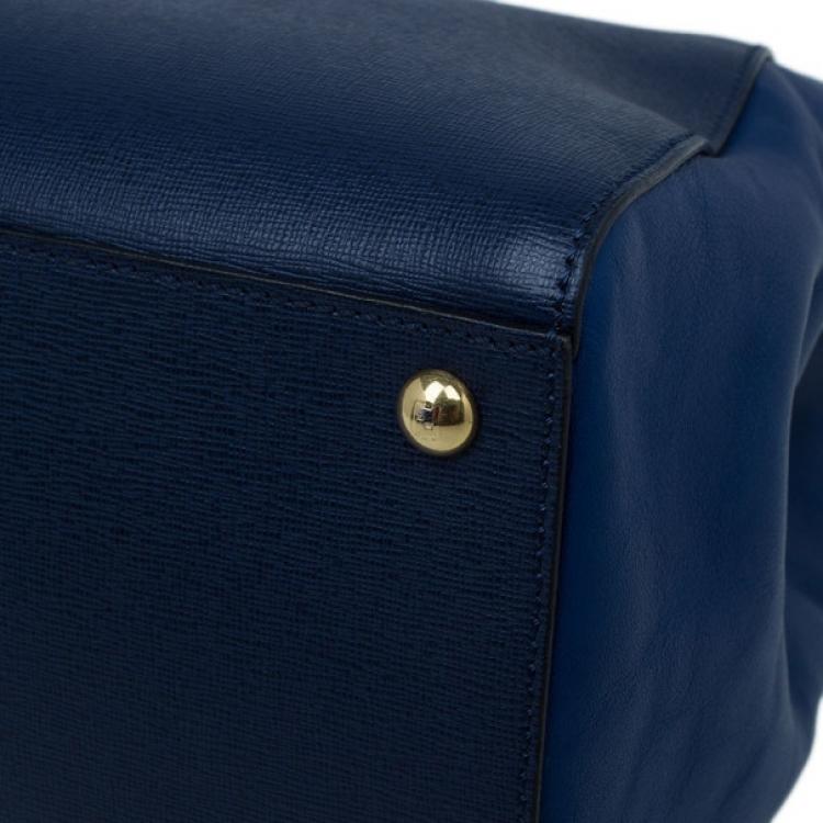 Pre Owned Fendi Navy Blue Calfskin Regular 2Jours Tote