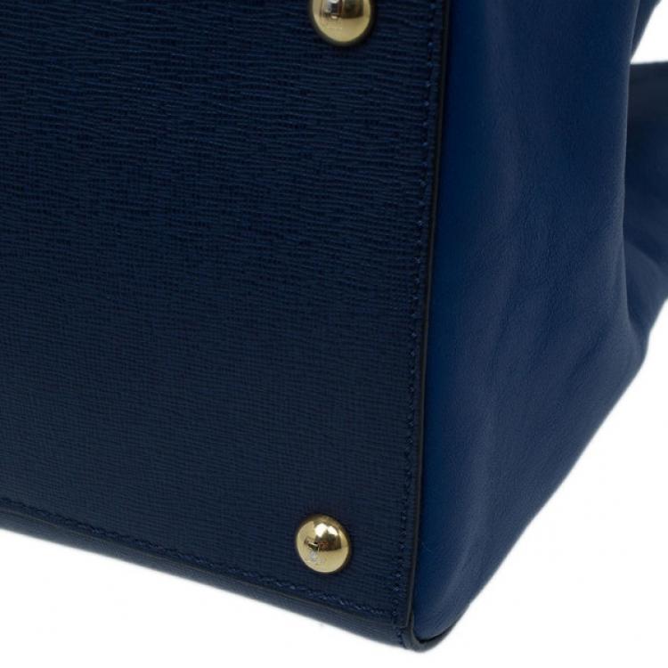 Pre Owned Fendi Navy Blue Calfskin Regular 2Jours Tote