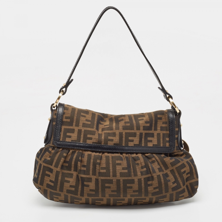 Pre Owned Fendi Black/Tobacco Zucca Canvas Small Chef Shoulder Bag