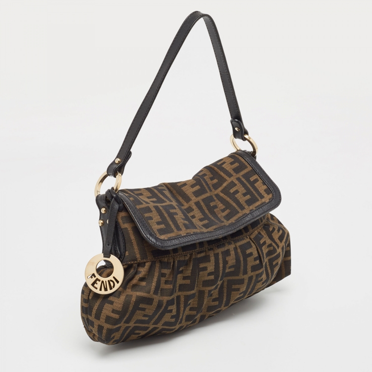 Pre Owned Fendi Black/Tobacco Zucca Canvas Small Chef Shoulder Bag