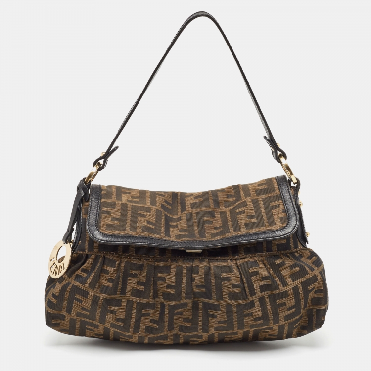 Pre Owned Fendi Black/Tobacco Zucca Canvas Small Chef Shoulder Bag