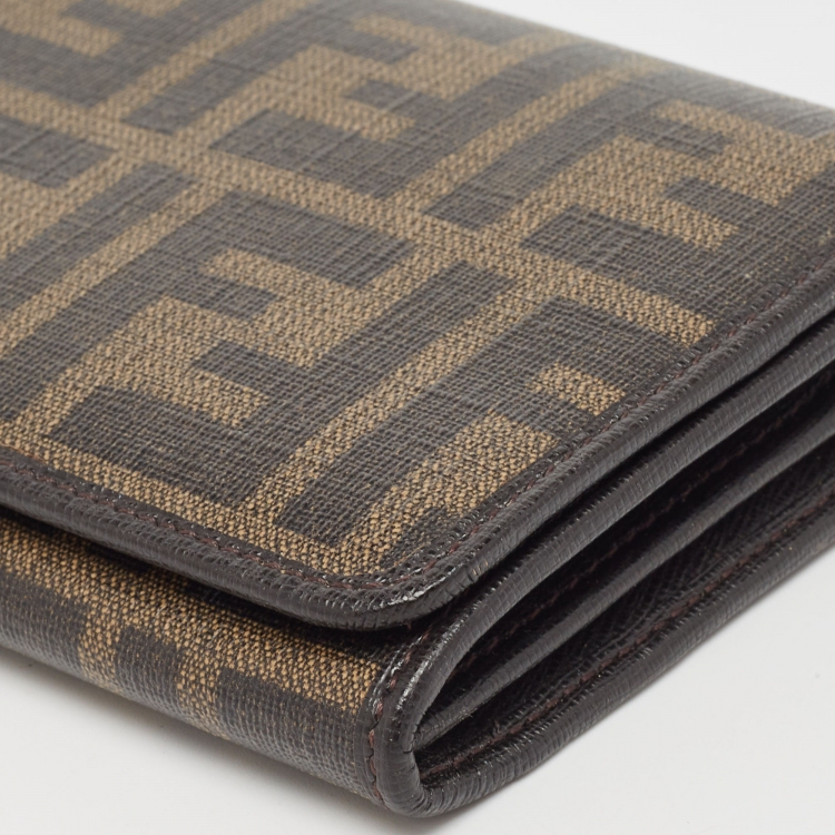 Pre Owned Fendi Tobacco Zucca Coated Canvas Continental Wallet