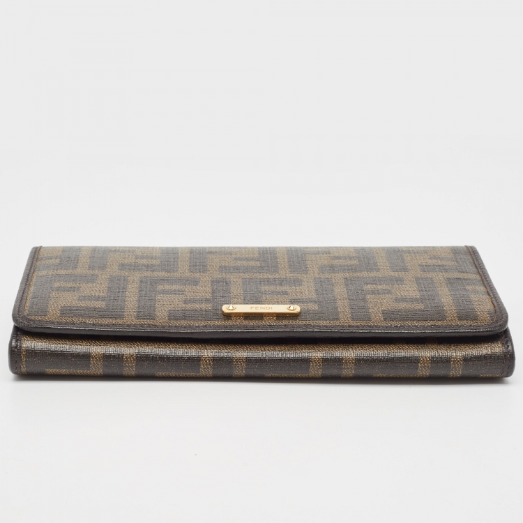 Pre Owned Fendi Tobacco Zucca Coated Canvas Continental Wallet