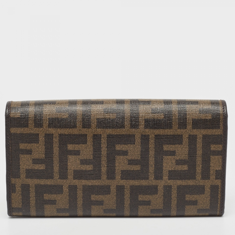 Pre Owned Fendi Tobacco Zucca Coated Canvas Continental Wallet