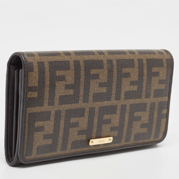 Pre Owned Fendi Tobacco Zucca Coated Canvas Continental Wallet