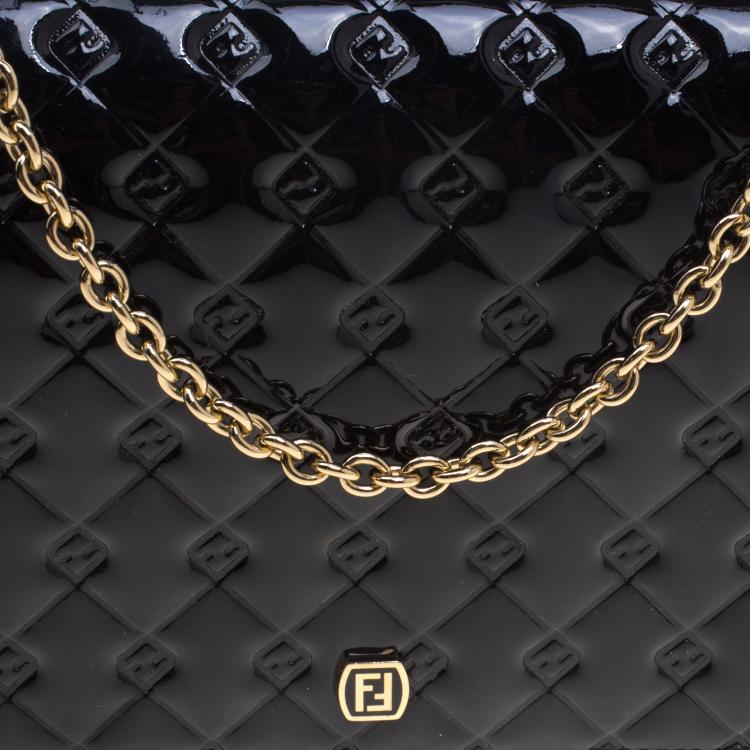 Pre Owned Fendi Black Patent Leather Fendilicious Wallet On Chain