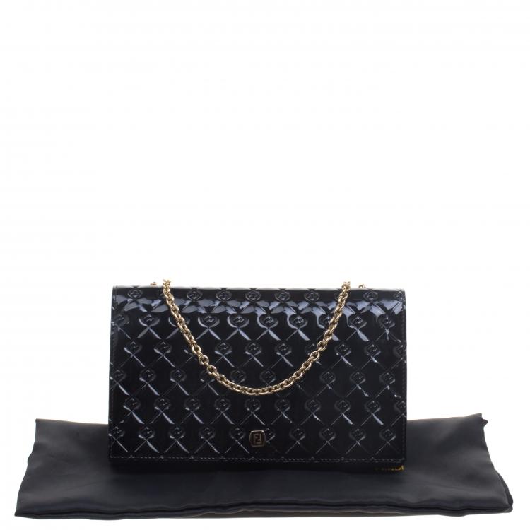 Pre Owned Fendi Black Patent Leather Fendilicious Wallet On Chain