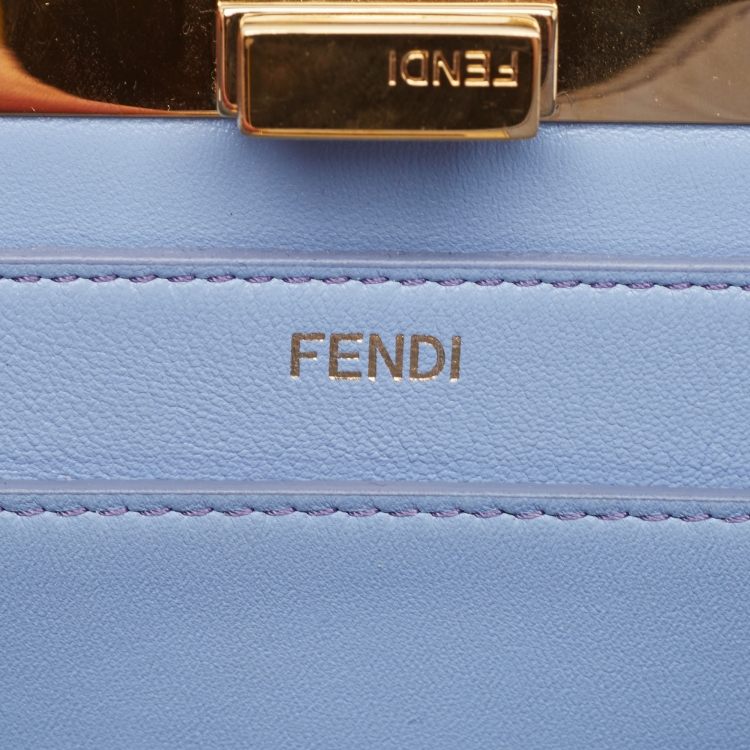 Pre Owned Fendi Light Blue Lasercut Leather Small Peekaboo ISeeU Top Handle Bag