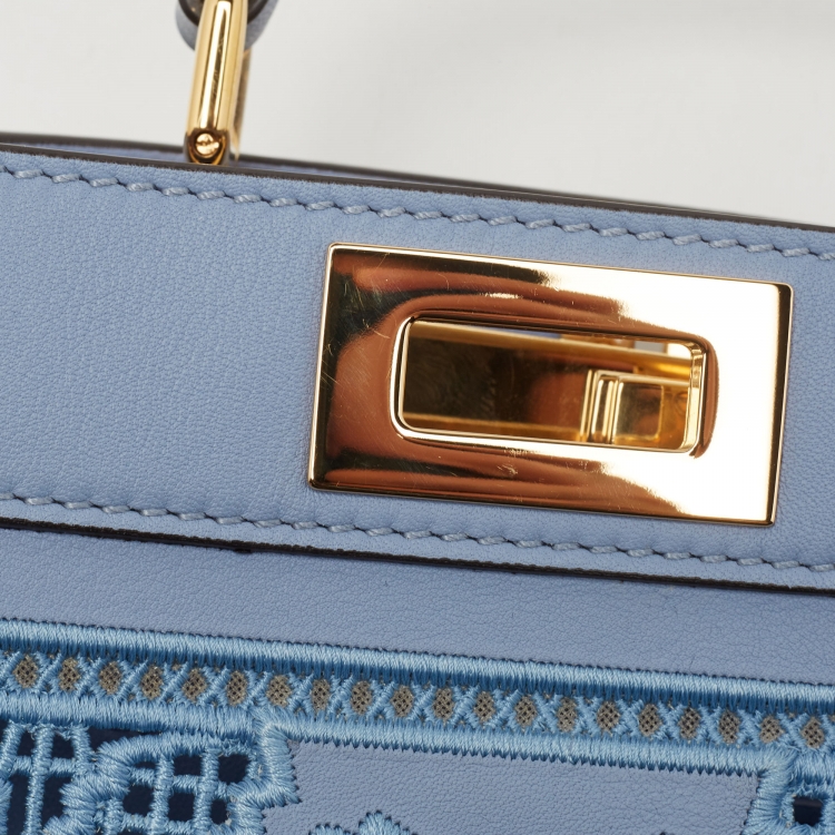 Pre Owned Fendi Light Blue Lasercut Leather Small Peekaboo ISeeU Top Handle Bag