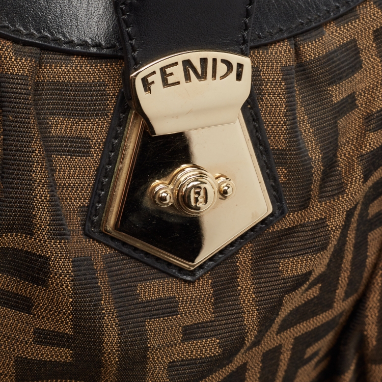 Pre Owned Fendi Tobacco Zucca and Leopard Print Canvas and Leather Large Borsa Chef Hobo