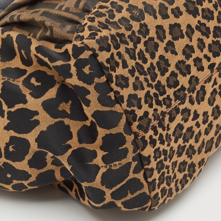 Pre Owned Fendi Tobacco Zucca and Leopard Print Canvas and Leather Large Borsa Chef Hobo