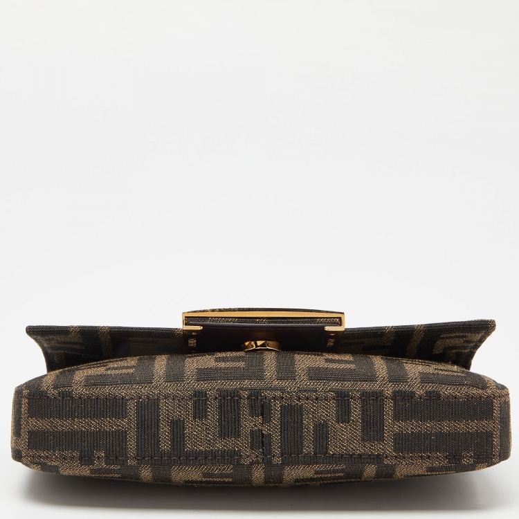 Pre Owned Fendi Tobacco Zucca Canvas and Leather Phone Baguette Bag