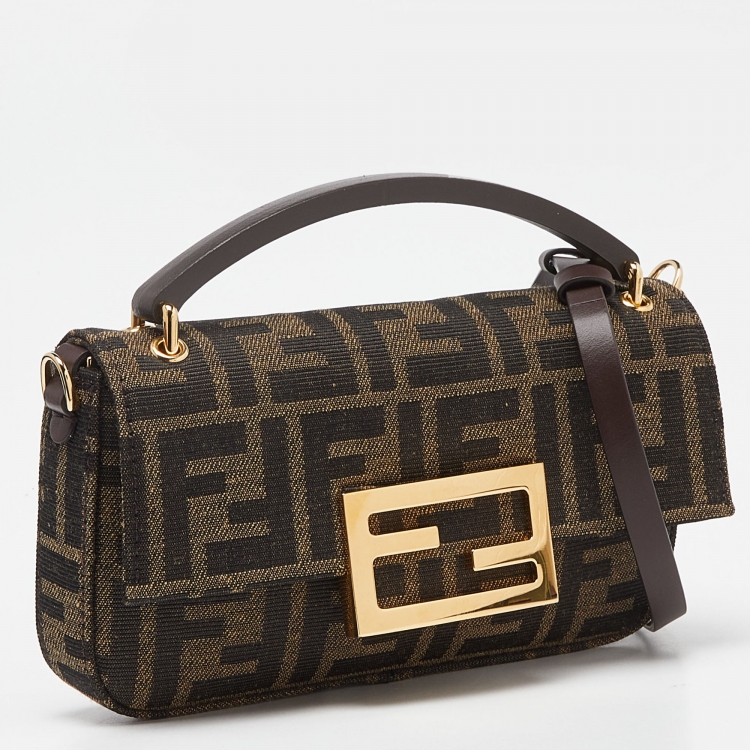 Pre Owned Fendi Tobacco Zucca Canvas and Leather Phone Baguette Bag