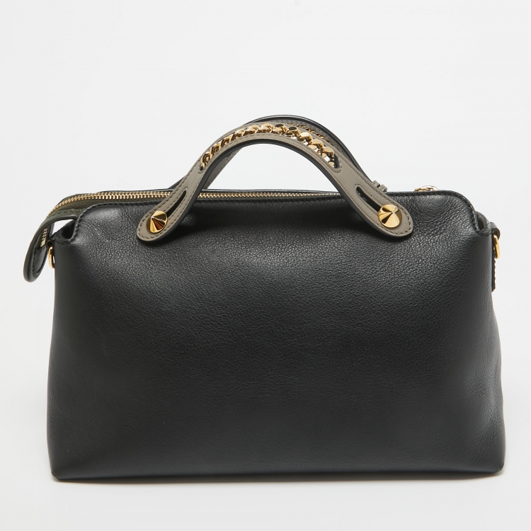 Pre Owned Fendi Black/Grey Leather Small By The Way Shoulder Bag