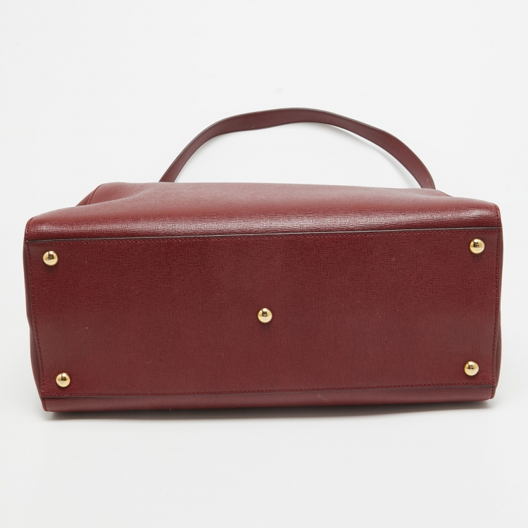 Pre Owned Fendi Dark Red Leather Medium 2Jours Tote