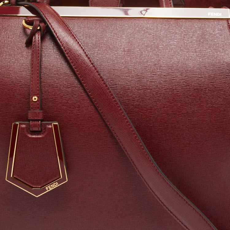 Pre Owned Fendi Dark Red Leather Medium 2Jours Tote