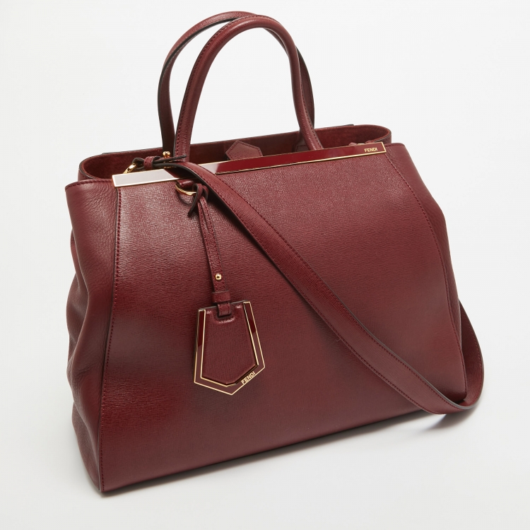 Pre Owned Fendi Dark Red Leather Medium 2Jours Tote