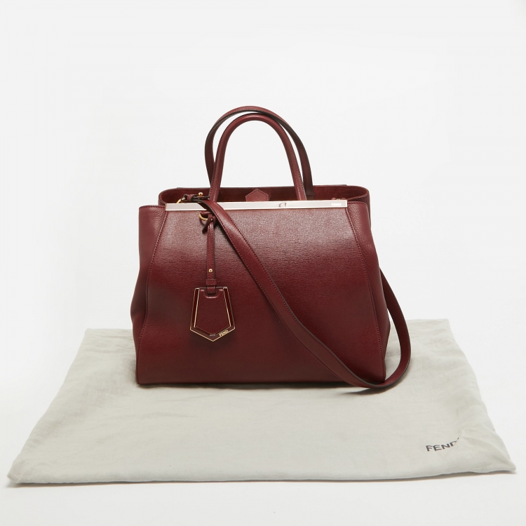 Pre Owned Fendi Dark Red Leather Medium 2Jours Tote