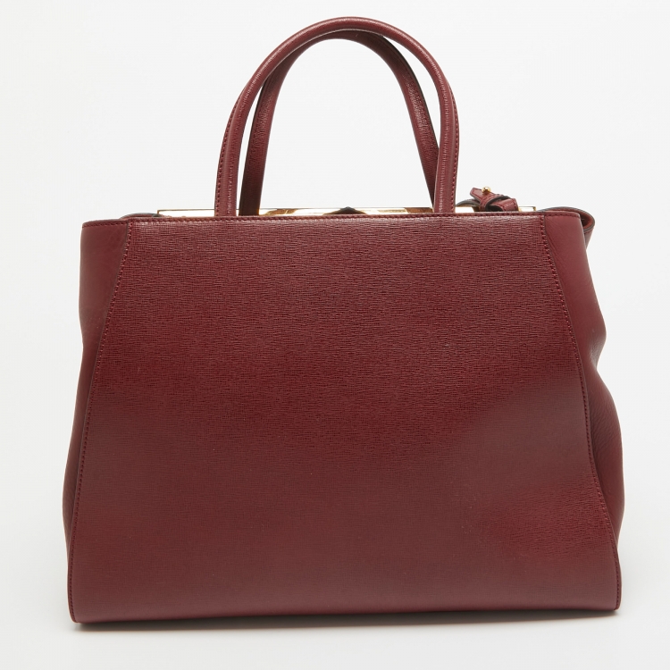 Pre Owned Fendi Dark Red Leather Medium 2Jours Tote