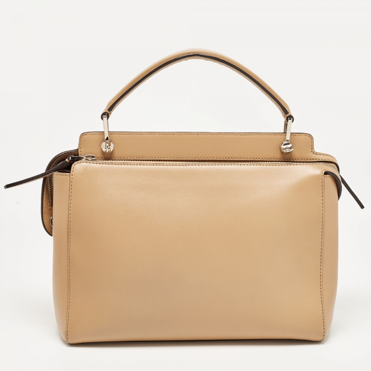 Pre Owned Fendi Beige Leather Flowerland Dotcom Top Handle Bag