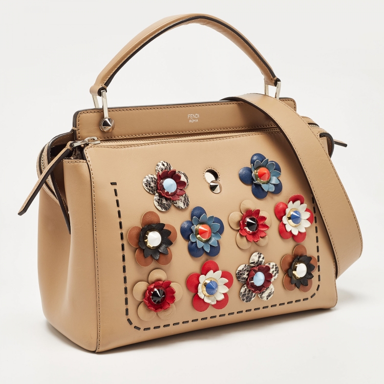 Pre Owned Fendi Beige Leather Flowerland Dotcom Top Handle Bag