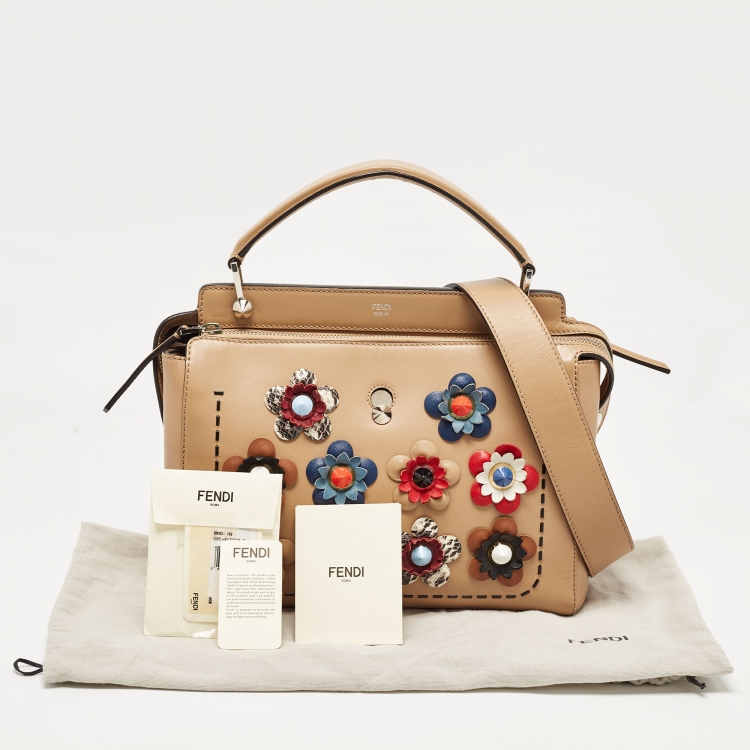 Pre Owned Fendi Beige Leather Flowerland Dotcom Top Handle Bag