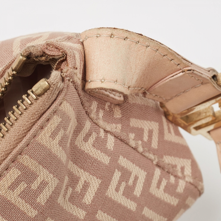 Pre Owned Fendi Beige Zucca Zucchino Canvas and Leather Pochette 