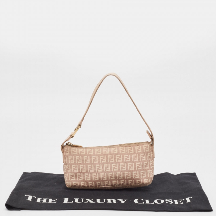 Pre Owned Fendi Beige Zucca Zucchino Canvas and Leather Pochette 