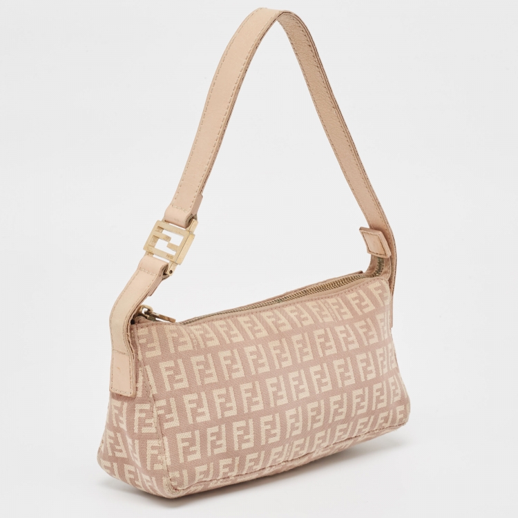 Pre Owned Fendi Beige Zucca Zucchino Canvas and Leather Pochette 