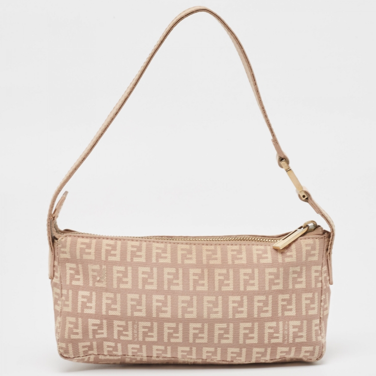 Pre Owned Fendi Beige Zucca Zucchino Canvas and Leather Pochette 