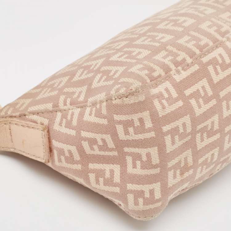 Pre Owned Fendi Beige Zucca Zucchino Canvas and Leather Pochette 