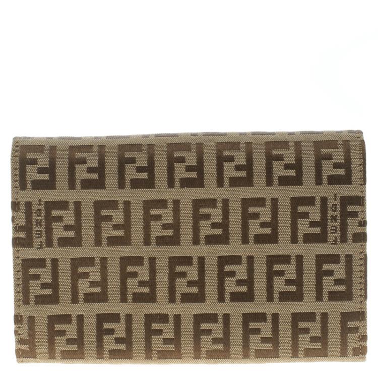 مملوكة مسبقًا Fendi Beige/Peach Zucchino Canvas Compact Wallet