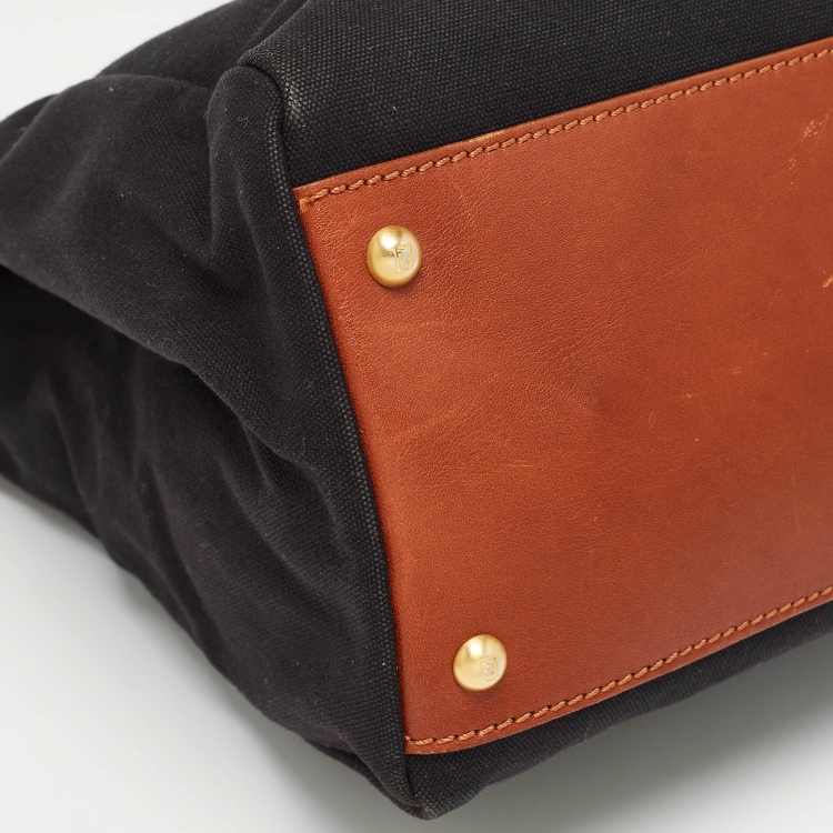 مملوكة مسبقًا Fendi Black/Brown Leather and Canvas Large Peekaboo Top Handle Bag