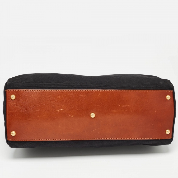 مملوكة مسبقًا Fendi Black/Brown Leather and Canvas Large Peekaboo Top Handle Bag