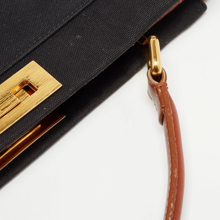 مملوكة مسبقًا Fendi Black/Brown Leather and Canvas Large Peekaboo Top Handle Bag
