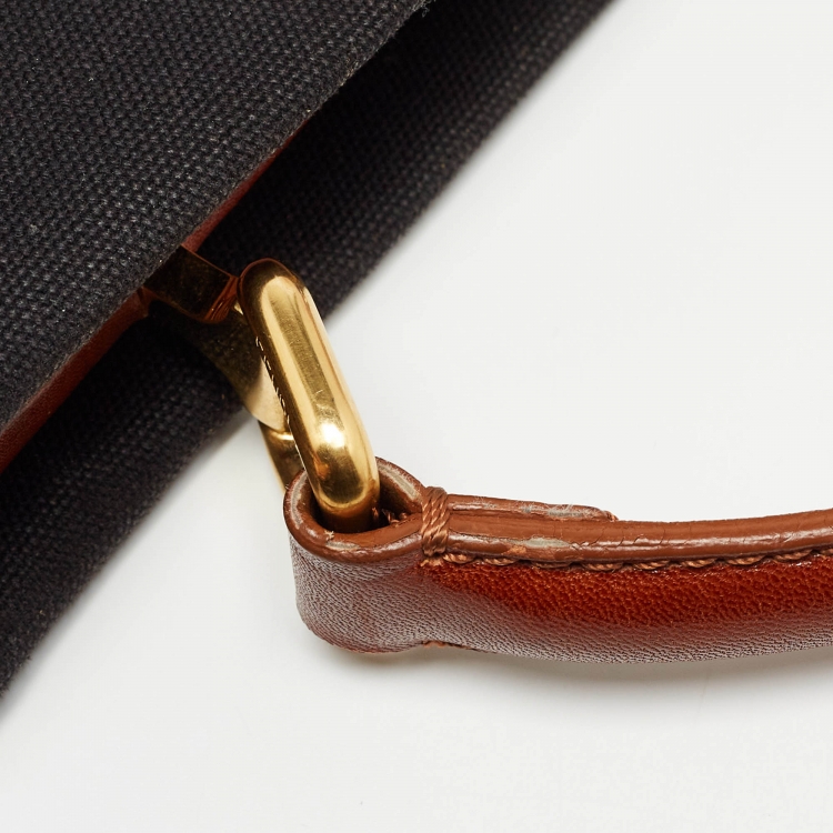 مملوكة مسبقًا Fendi Black/Brown Leather and Canvas Large Peekaboo Top Handle Bag
