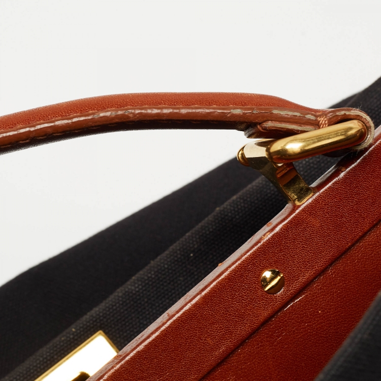 مملوكة مسبقًا Fendi Black/Brown Leather and Canvas Large Peekaboo Top Handle Bag