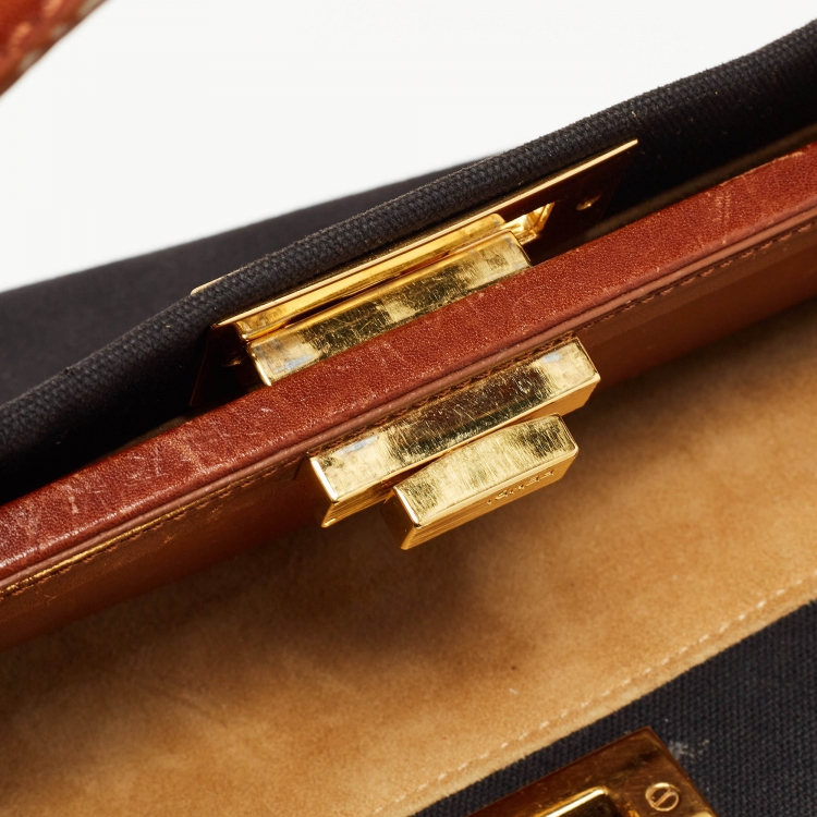 مملوكة مسبقًا Fendi Black/Brown Leather and Canvas Large Peekaboo Top Handle Bag