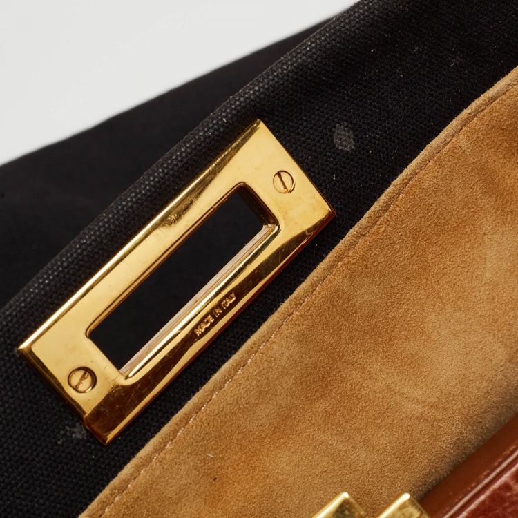 مملوكة مسبقًا Fendi Black/Brown Leather and Canvas Large Peekaboo Top Handle Bag