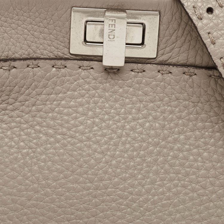 Pre Owned Fendi Beige Selleria Leather and Water Snake Handle Mini Peekaboo Top Handle Bag