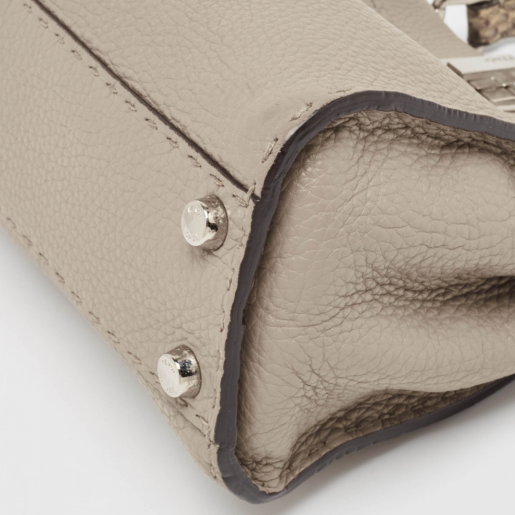 Pre Owned Fendi Beige Selleria Leather and Water Snake Handle Mini Peekaboo Top Handle Bag