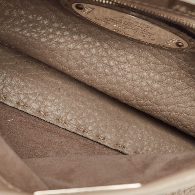 Pre Owned Fendi Beige Selleria Leather and Water Snake Handle Mini Peekaboo Top Handle Bag
