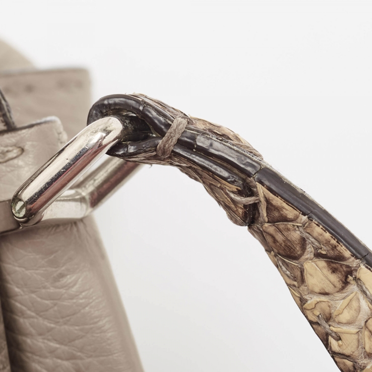 Pre Owned Fendi Beige Selleria Leather and Water Snake Handle Mini Peekaboo Top Handle Bag